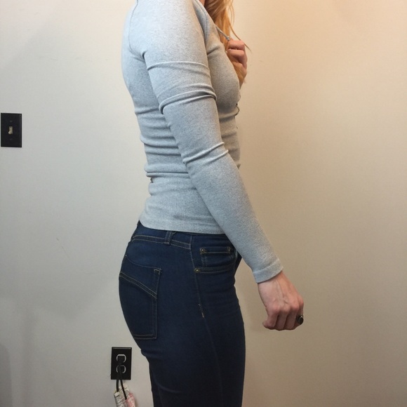 Free People Grey Lace Up Front Spandex Top Shirt - Picture 2 of 8